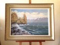 Paisaje con lago y grandes Olas
